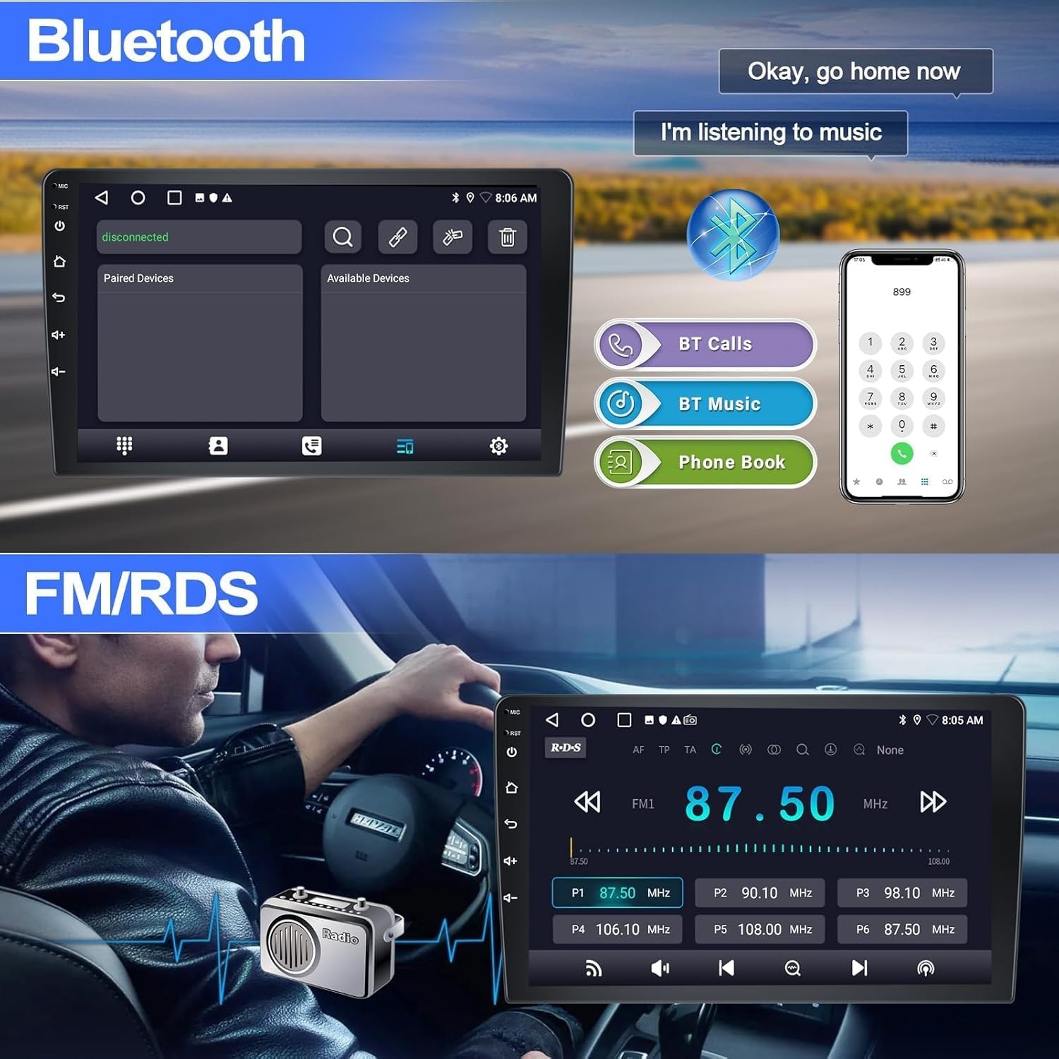 CAMECHO Android Radio met Navigatie voor VW Golf 6 Golf 5 T5 Skoda Seat Polo Caddy,7 Inch Scherm autoradio 2 DIN met Bluetooth FM RDS WIFI Mirror Link+Canbus