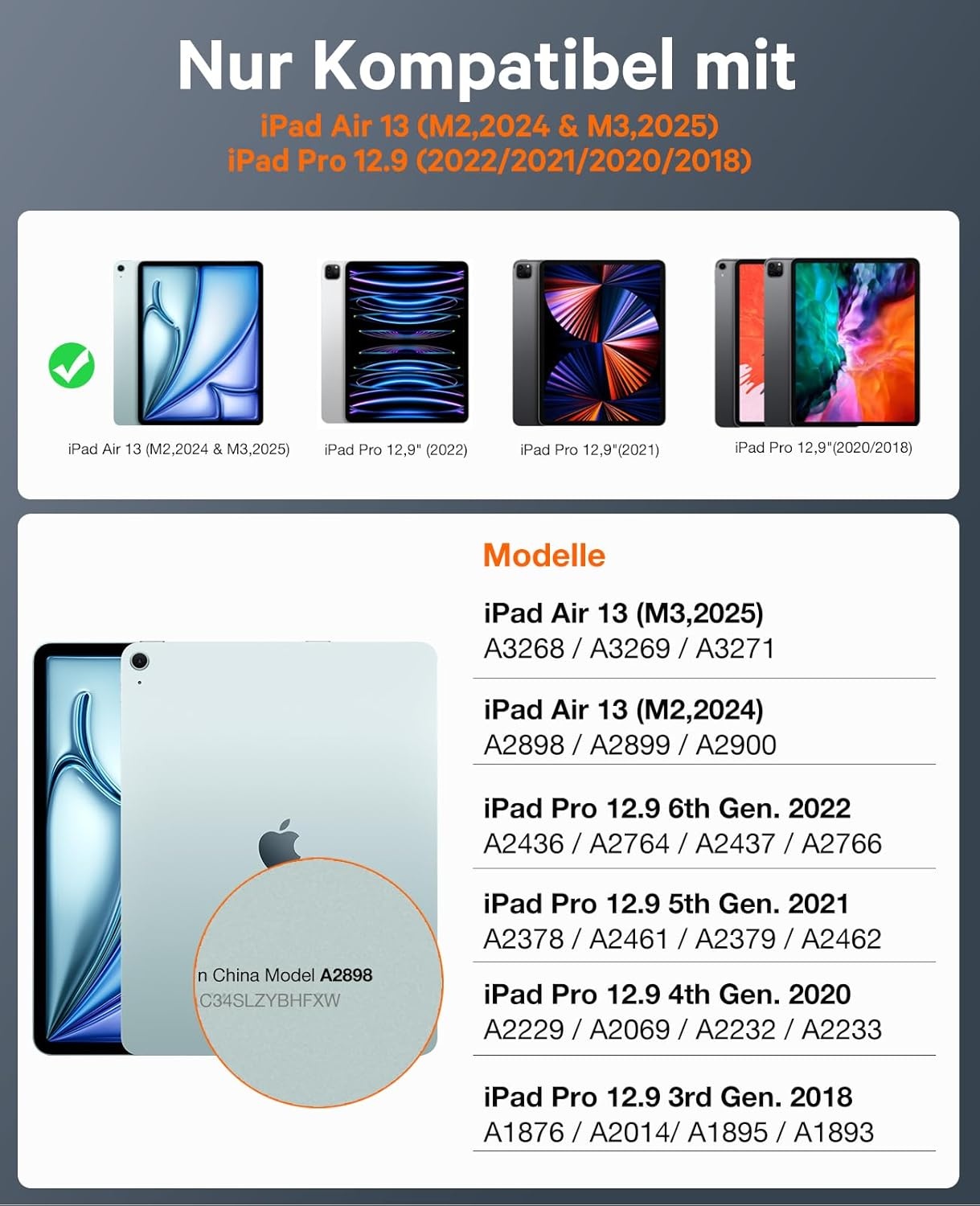CHESONA Toetsenbordhoes voor iPad Air 13 inch & iPad Pro 12.9 inch - Grijs