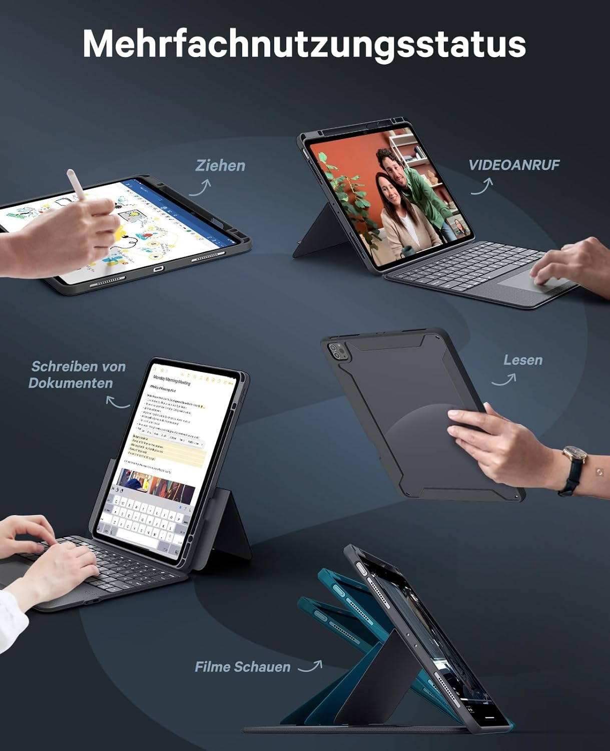 CHESONA Toetsenbordhoes voor iPad Air 13 inch & iPad Pro 12.9 inch - Grijs