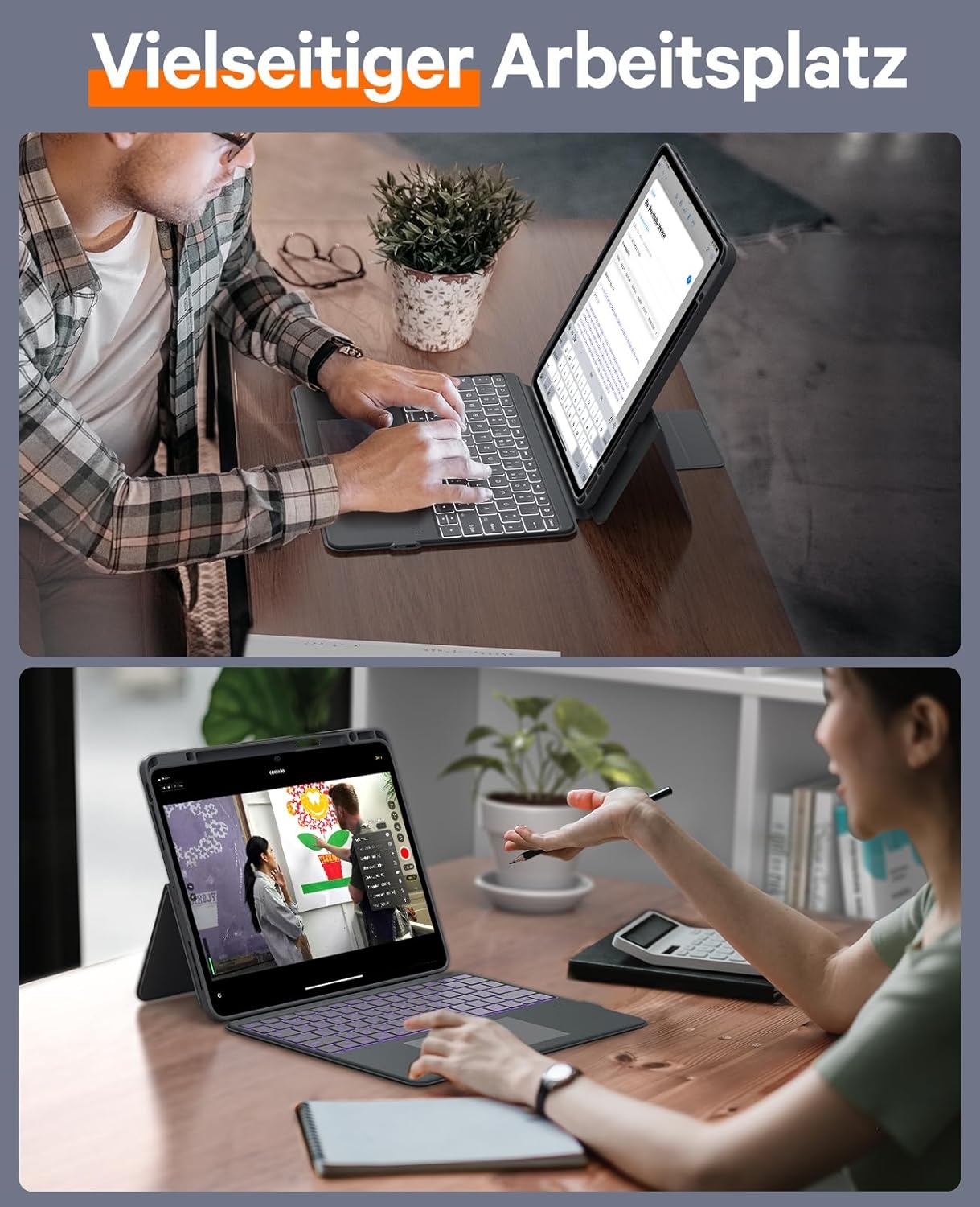 CHESONA Toetsenbordhoes voor iPad Air 13 inch & iPad Pro 12.9 inch - Grijs