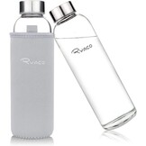 Ryaco Glazen Waterfles 550ml BPA-vrij, Lekvrij Borosilicaat Glas - Grijs