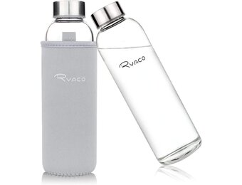 Ryaco Glazen Waterfles 550ml BPA-vrij, Lekvrij Borosilicaat Glas - Grijs