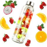 Ryaco Glazen Waterfles 550ml BPA-vrij, Lekvrij Borosilicaat Glas - Grijs