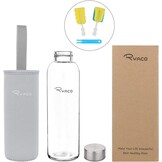 Ryaco Glazen Waterfles 550ml BPA-vrij, Lekvrij Borosilicaat Glas - Grijs