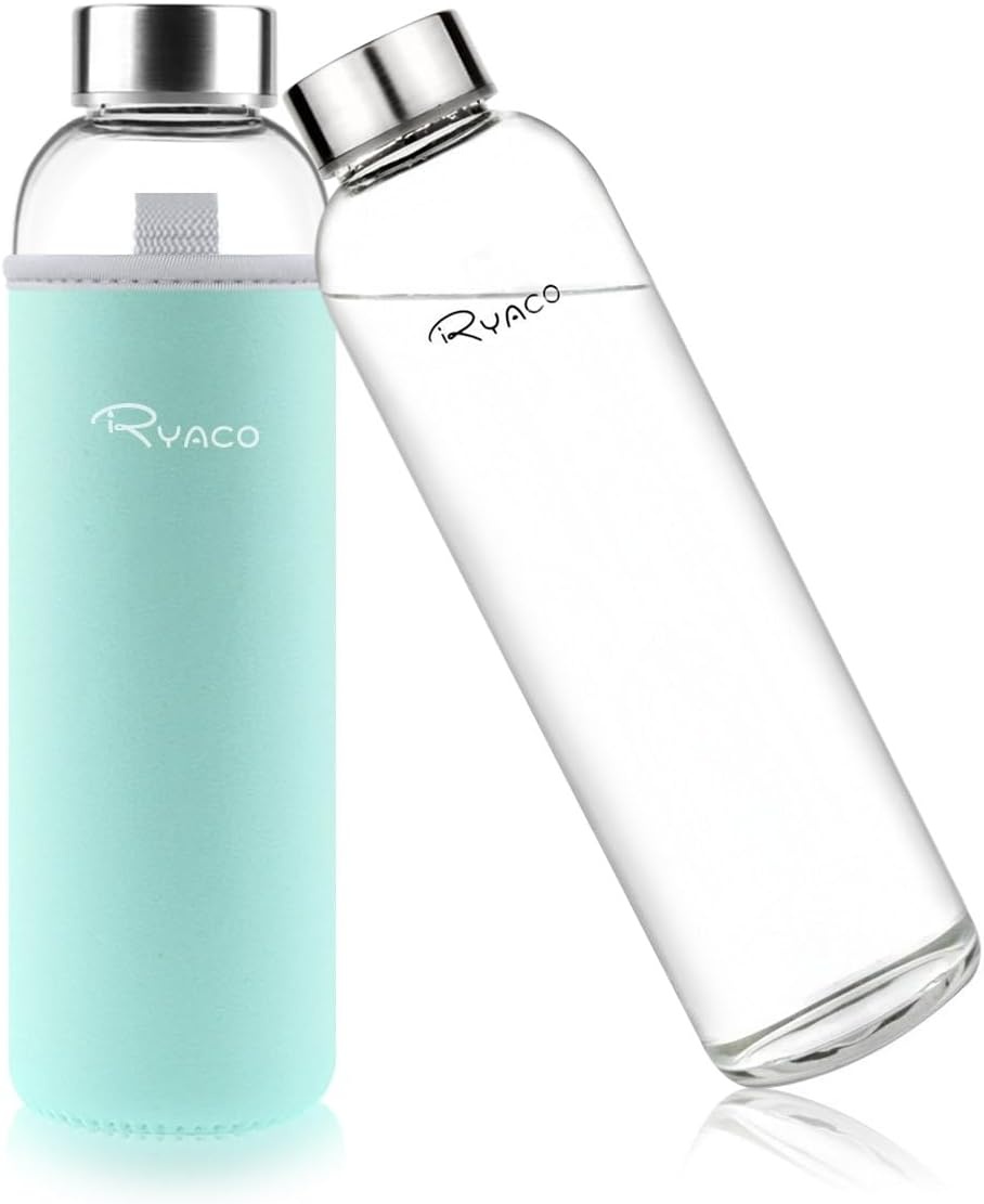 Ryaco Glazen Waterfles 550ml BPA-vrij, Lekvrij Borosilicaat Glas - Grijs