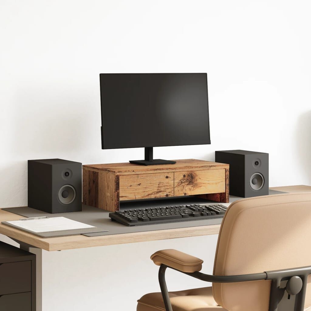 Monitorstandaard met Lades | Oud Hout | -31%