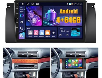 4+64G Android Autoradio voor BMW 5 E39 E53 M5 X5 1996-2007 met Wireless Carpaly&Android Auto, 9'' IPS Touch Screen Radio met Bluetooth 5.0/GPS/Achteruitrijcamera/FM/WiFi/SWC