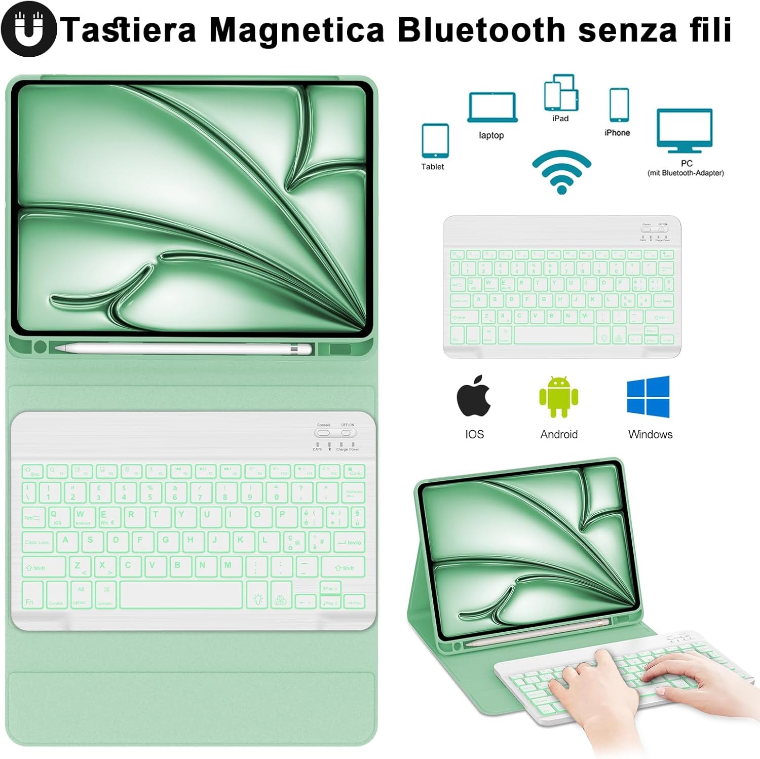 Verlichte Toetsenbordhoes voor iPad Air 11" (2024/2025) Lichtgroen - 75% Korting