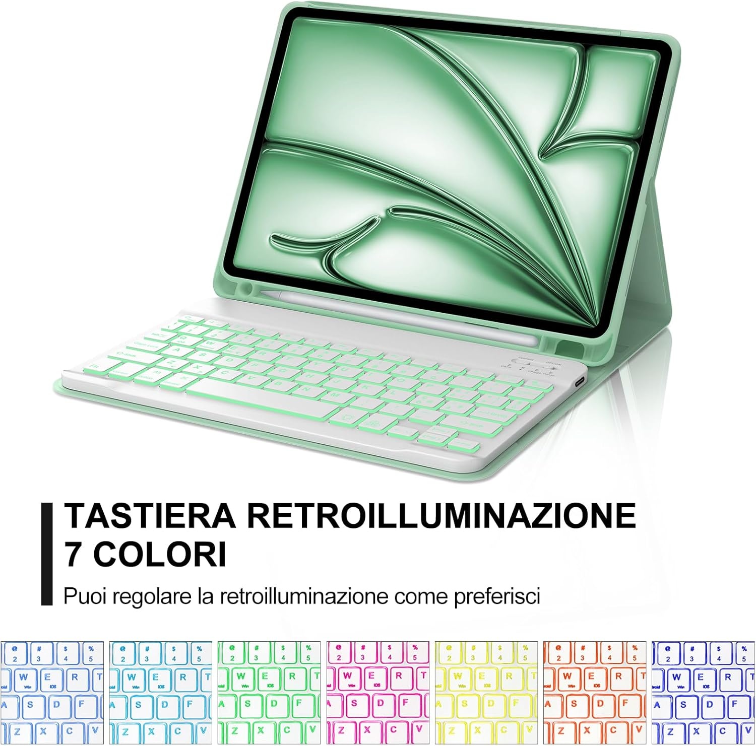 Verlichte Toetsenbordhoes voor iPad Air 11" (2024/2025) Lichtgroen - 75% Korting