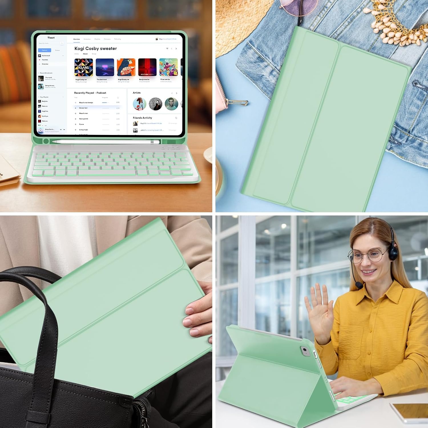 Verlichte Toetsenbordhoes voor iPad Air 11" (2024/2025) Lichtgroen - 75% Korting