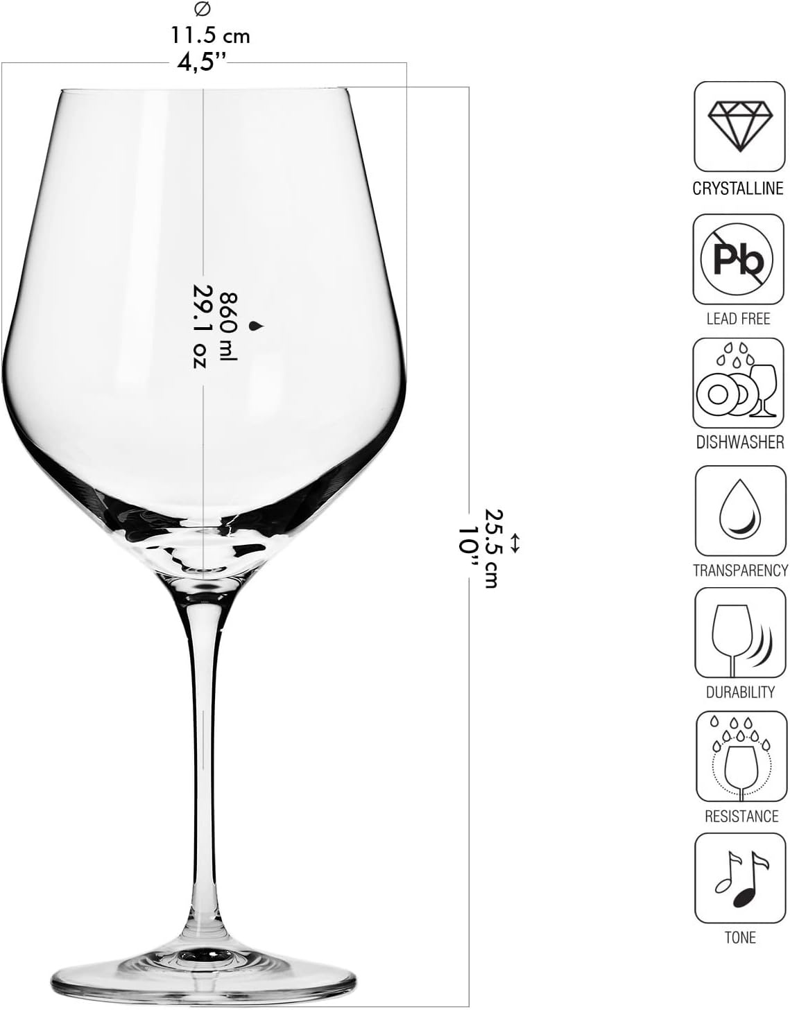 Krosno Grote Bourgogne-roudewijn­glazen | Set van 6 | 860 ml | Splendour-collectie | Perfect voor thuis, restaurants en feestjes | Vaatwasmachinebestendig | Loodvrij kristalglas