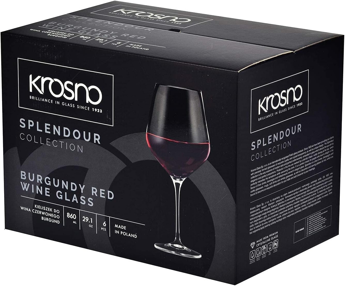 Krosno Grote Bourgogne-roudewijn­glazen | Set van 6 | 860 ml | Splendour-collectie | Perfect voor thuis, restaurants en feestjes | Vaatwasmachinebestendig | Loodvrij kristalglas