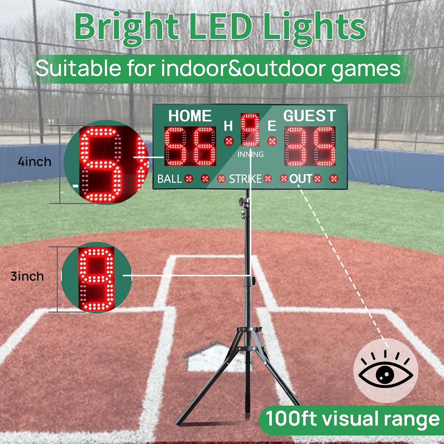 Draagbaar LED Scorebord met Afstandsbediening voor Honkbal - 5 Cijfers