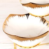 Serveerplateau met 3 keramische schalen, goudkleurig, 18/21/26 cm