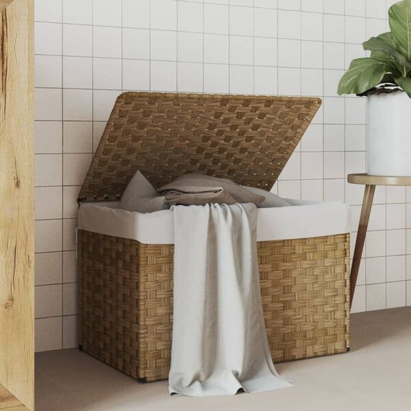 vidaXL Wasmand met deksel 55,5x35x34 cm poly rattan