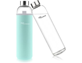 RYACO Klassieke glazen drinkfles 750ml / 25oz, mintgroen, BPA-vrij, met neopreen hoes en borstel