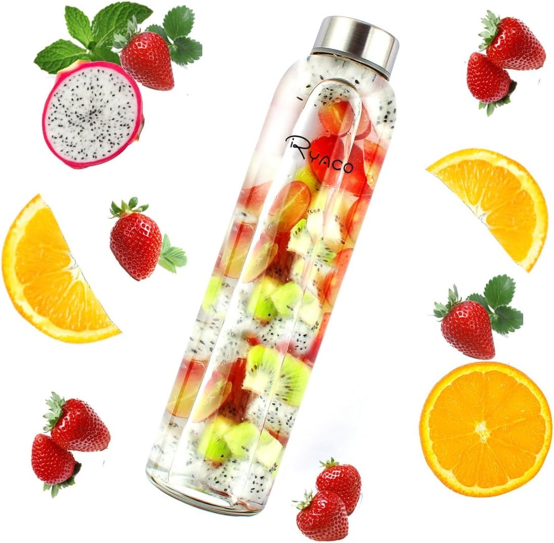 RYACO Klassieke glazen drinkfles 750ml / 25oz, mintgroen, BPA-vrij, met neopreen hoes en borstel