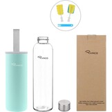 RYACO Klassieke glazen drinkfles 750ml / 25oz, mintgroen, BPA-vrij, met neopreen hoes en borstel