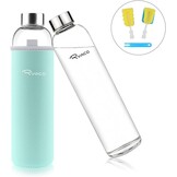 RYACO Klassieke glazen drinkfles 750ml / 25oz, mintgroen, BPA-vrij, met neopreen hoes en borstel