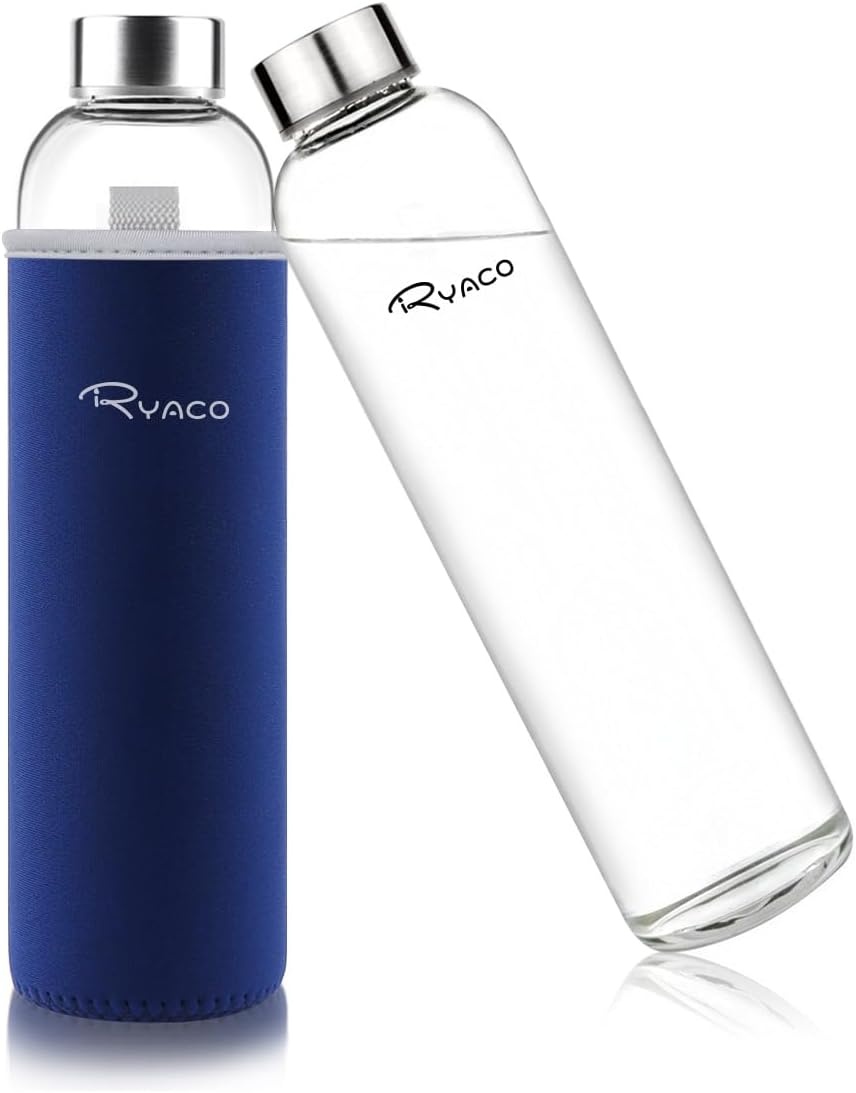 RYACO Klassieke glazen drinkfles 750ml / 25oz, mintgroen, BPA-vrij, met neopreen hoes en borstel