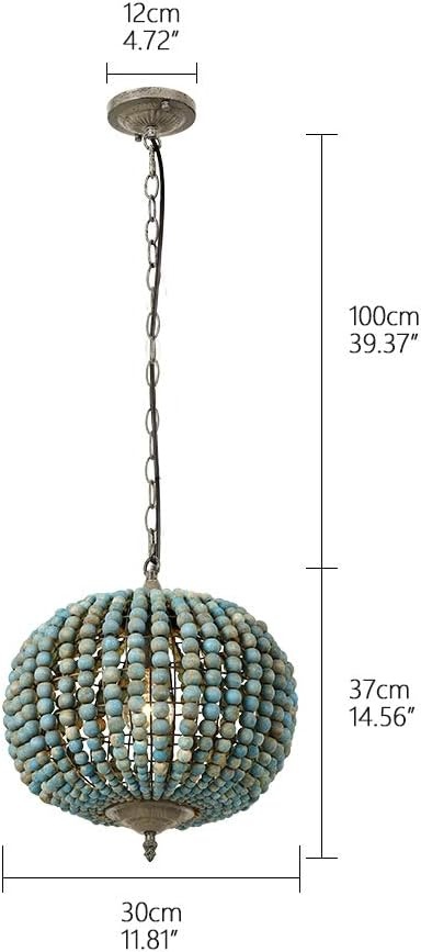 Newrays Retro Loft Vintage Rustieke Ronde Houten Kralen Hanglamp E27 Led Hanglamp Decor Lichten Modern voor Woonkamer Hotel Keuken (Globe Blauw)