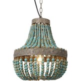 Newrays Retro Loft Vintage Rustieke Ronde Houten Kralen Hanglamp E27 Led Hanglamp Decor Lichten Modern voor Woonkamer Hotel Keuken (Globe Blauw)