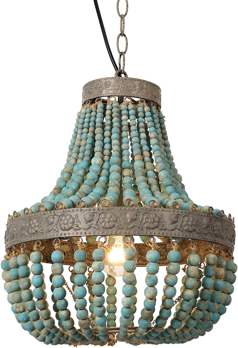 Newrays Retro Loft Vintage Rustieke Ronde Houten Kralen Hanglamp E27 Led Hanglamp Decor Lichten Modern voor Woonkamer Hotel Keuken (Globe Blauw)