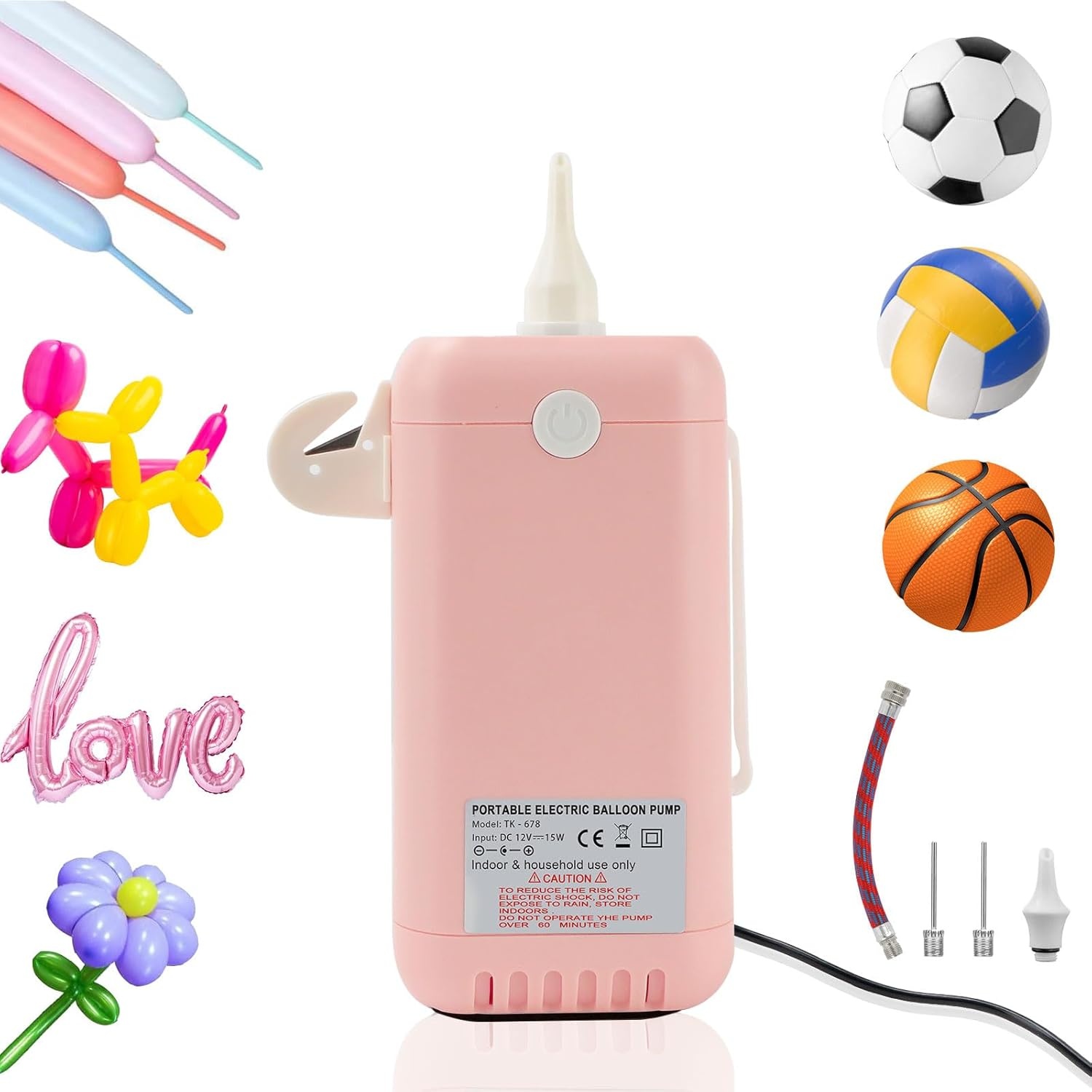 PlusFive Ballonpomp elektrisch voor lange ballonnen (roze)