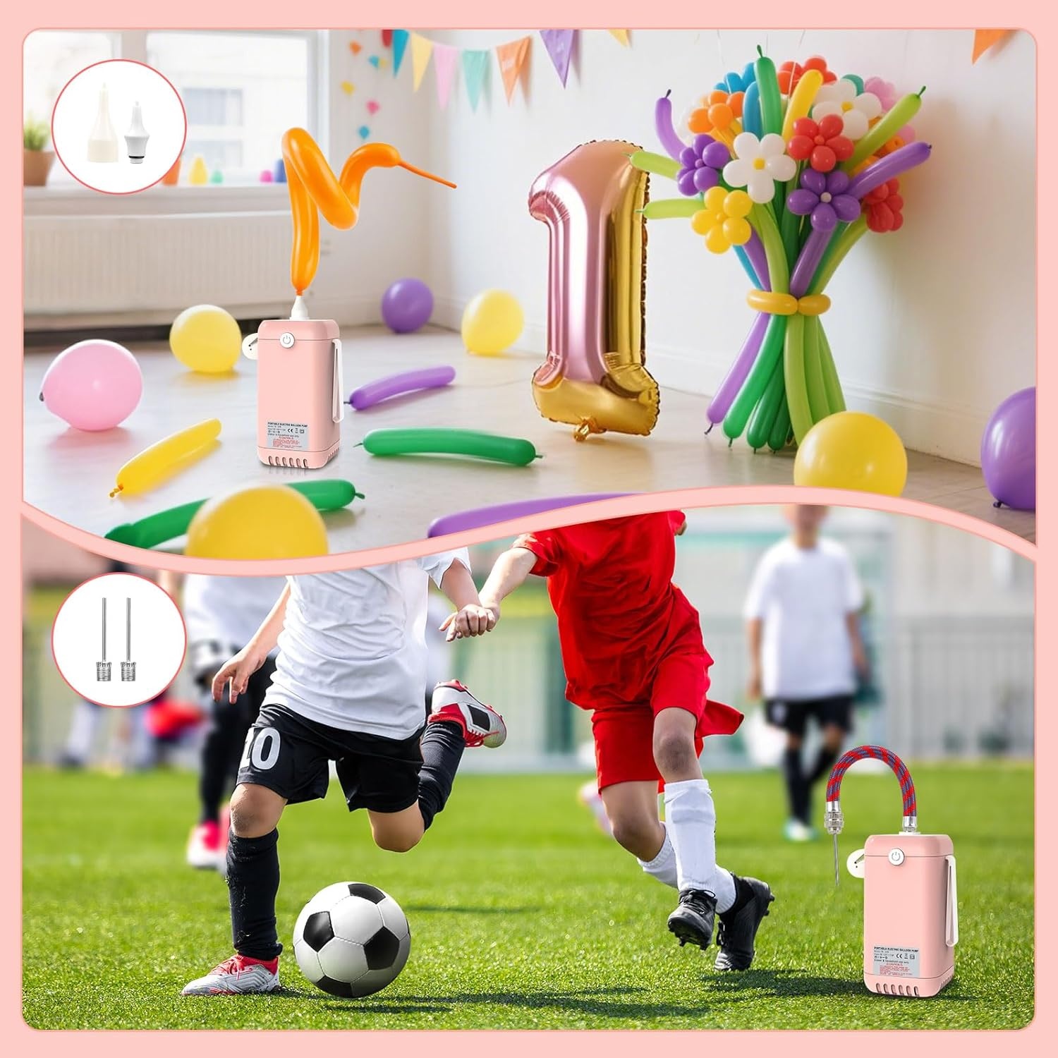 PlusFive Ballonpomp elektrisch voor lange ballonnen (roze)