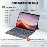QWERTZ Duits Toetsenbord met Trackpad voor Microsoft Surface Pro (11/10/9/8/X), 13 Inch, Bluetooth, Verlicht (Grijs)