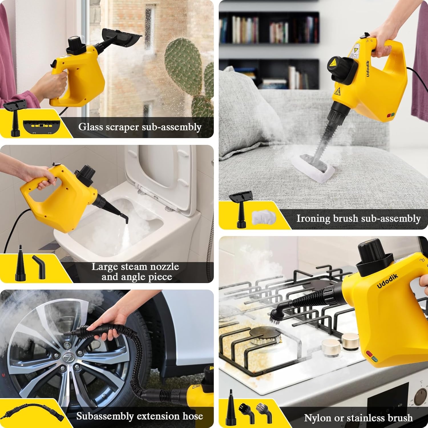 Draagbare Stoomreiniger Geel met 10 Accessoires voor Diverse Oppervlakken