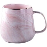 Porseleinen Koffiekop 320 ml met Marmerlook en Gouden Rand - Roze