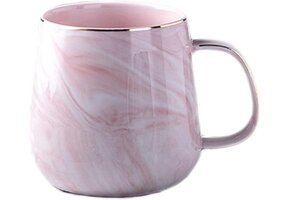Koffiemok Porselein 320ml Roze Marmerlook Gouden Rand - 63% Korting