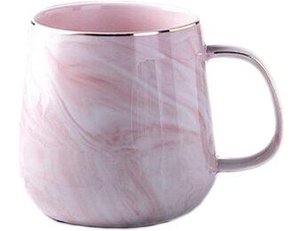 Porseleinen Koffiekop 320 ml met Marmerlook en Gouden Rand - Roze