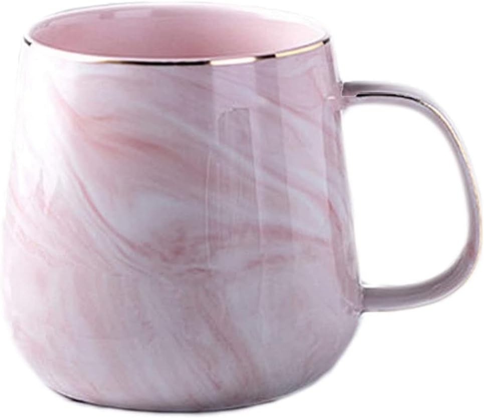 Porseleinen Koffiekop 320 ml met Marmerlook en Gouden Rand - Roze