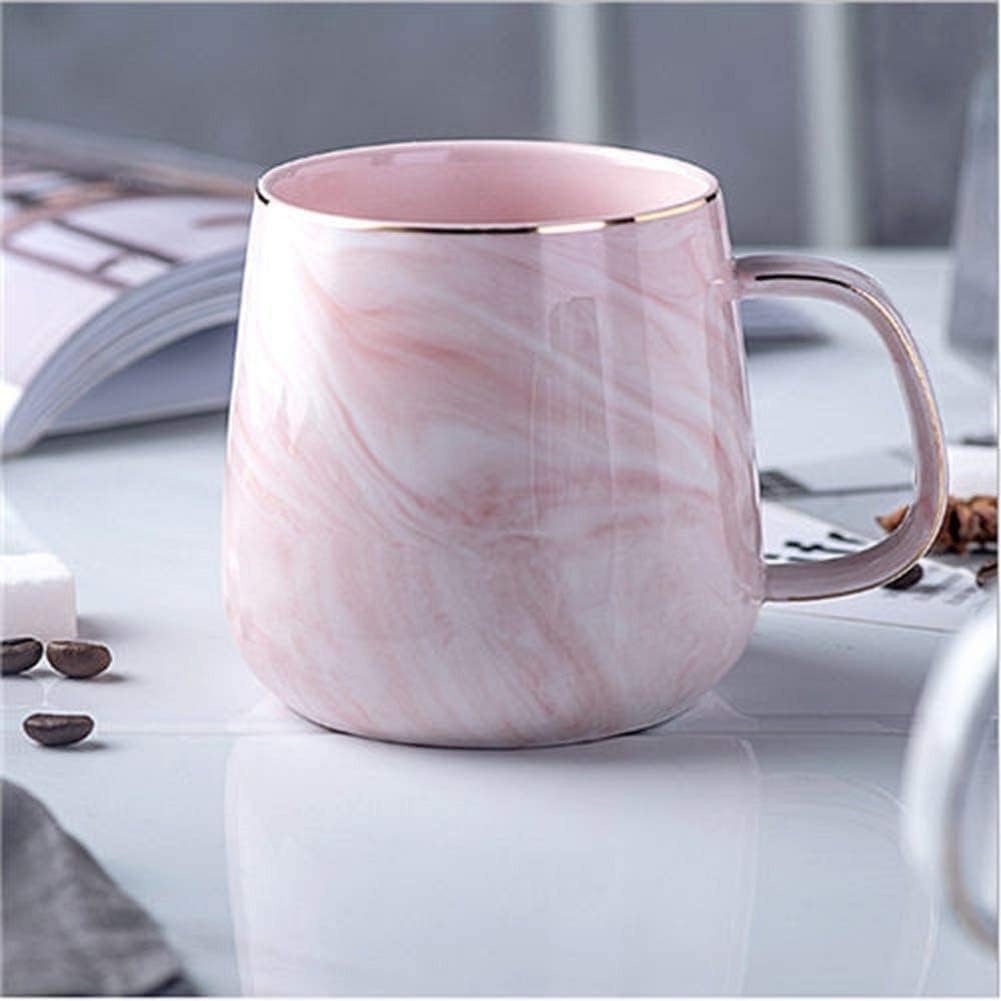 Porseleinen Koffiekop 320 ml met Marmerlook en Gouden Rand - Roze