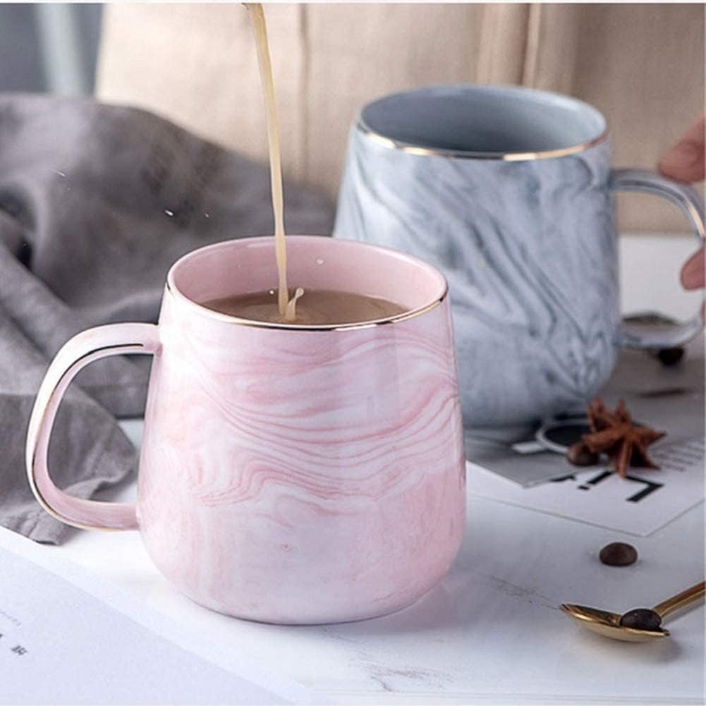 Porseleinen Koffiekop 320 ml met Marmerlook en Gouden Rand - Roze