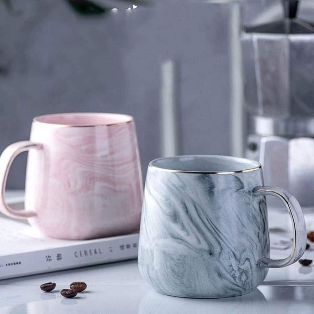 Porseleinen Koffiekop 320 ml met Marmerlook en Gouden Rand - Roze