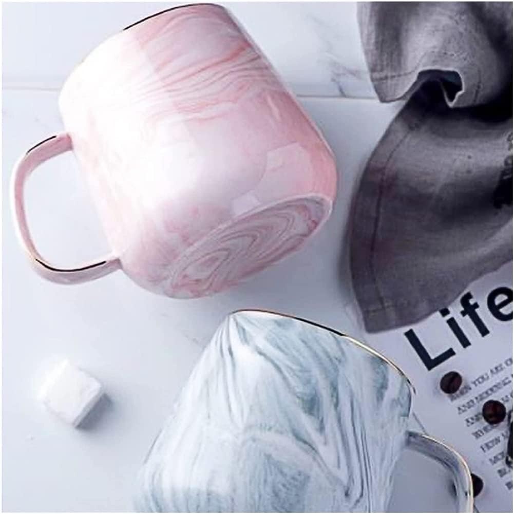 Porseleinen Koffiekop 320 ml met Marmerlook en Gouden Rand - Roze