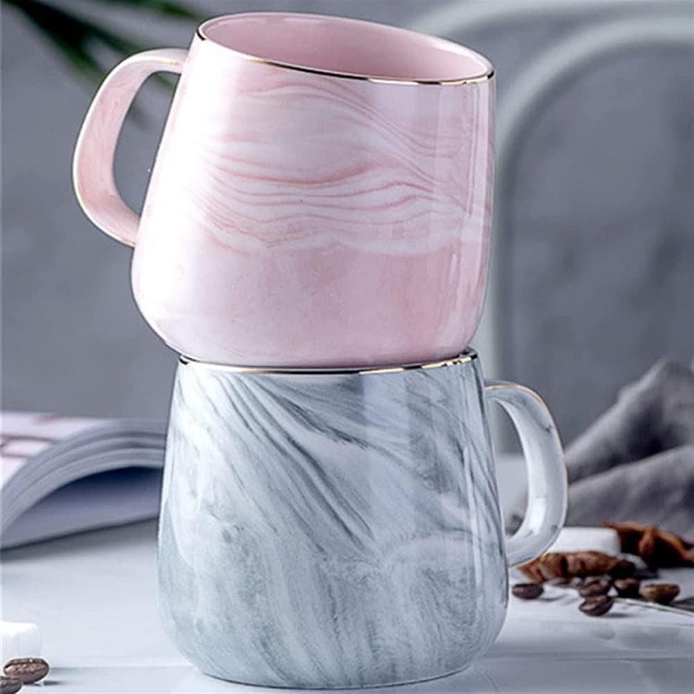 Porseleinen Koffiekop 320 ml met Marmerlook en Gouden Rand - Roze