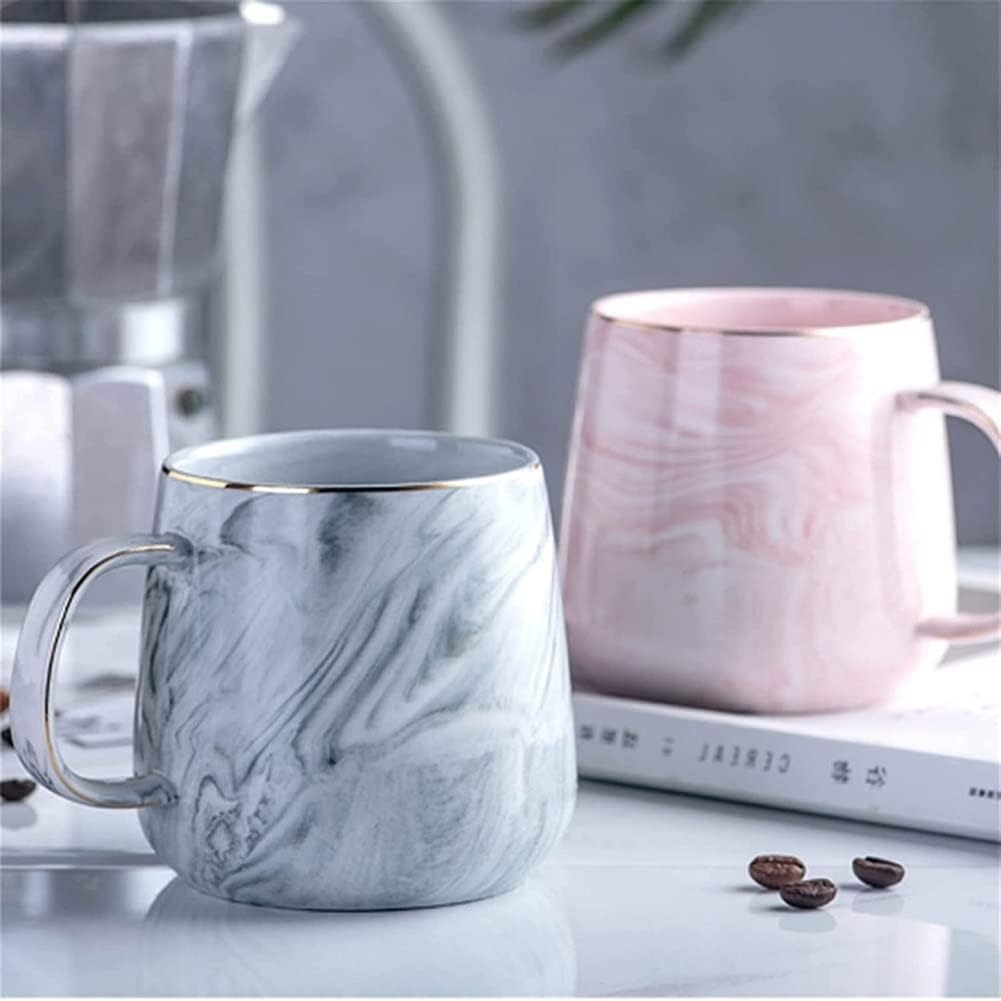 Porseleinen Koffiekop 320 ml met Marmerlook en Gouden Rand - Roze