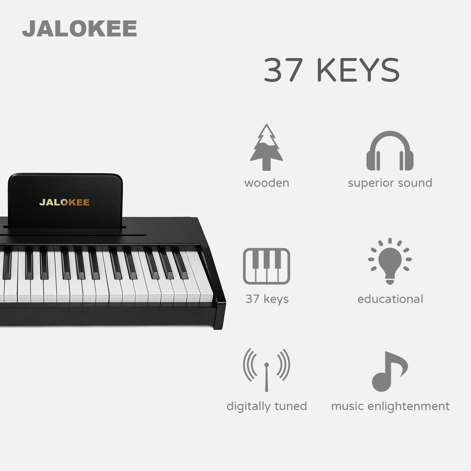 JALOKEE Kinder Piano (Zwart, 37 Toetsen) - 30% Korting!