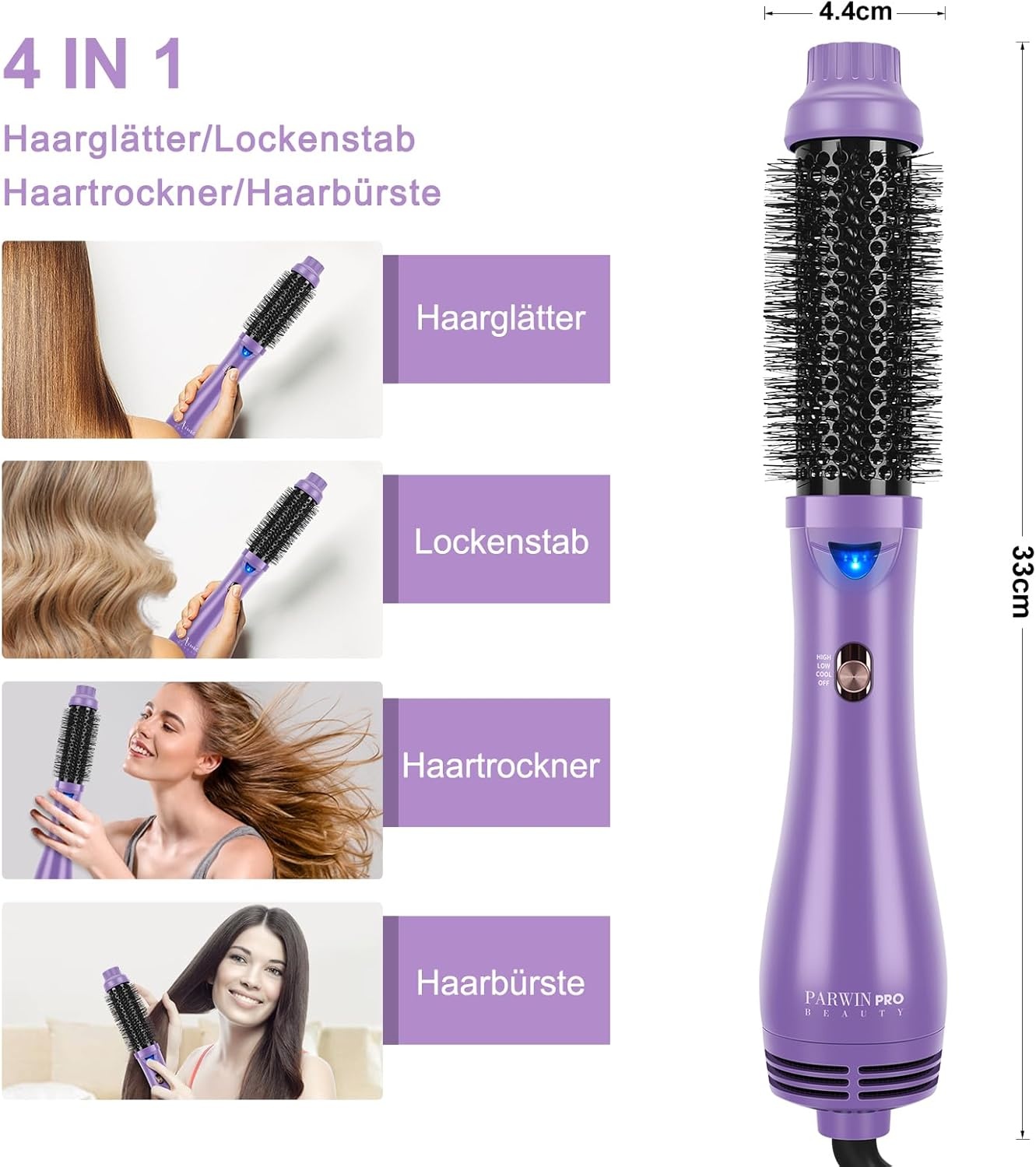 PARWIN PRO BEAUTY Warmeluchtborstel - 34% Korting