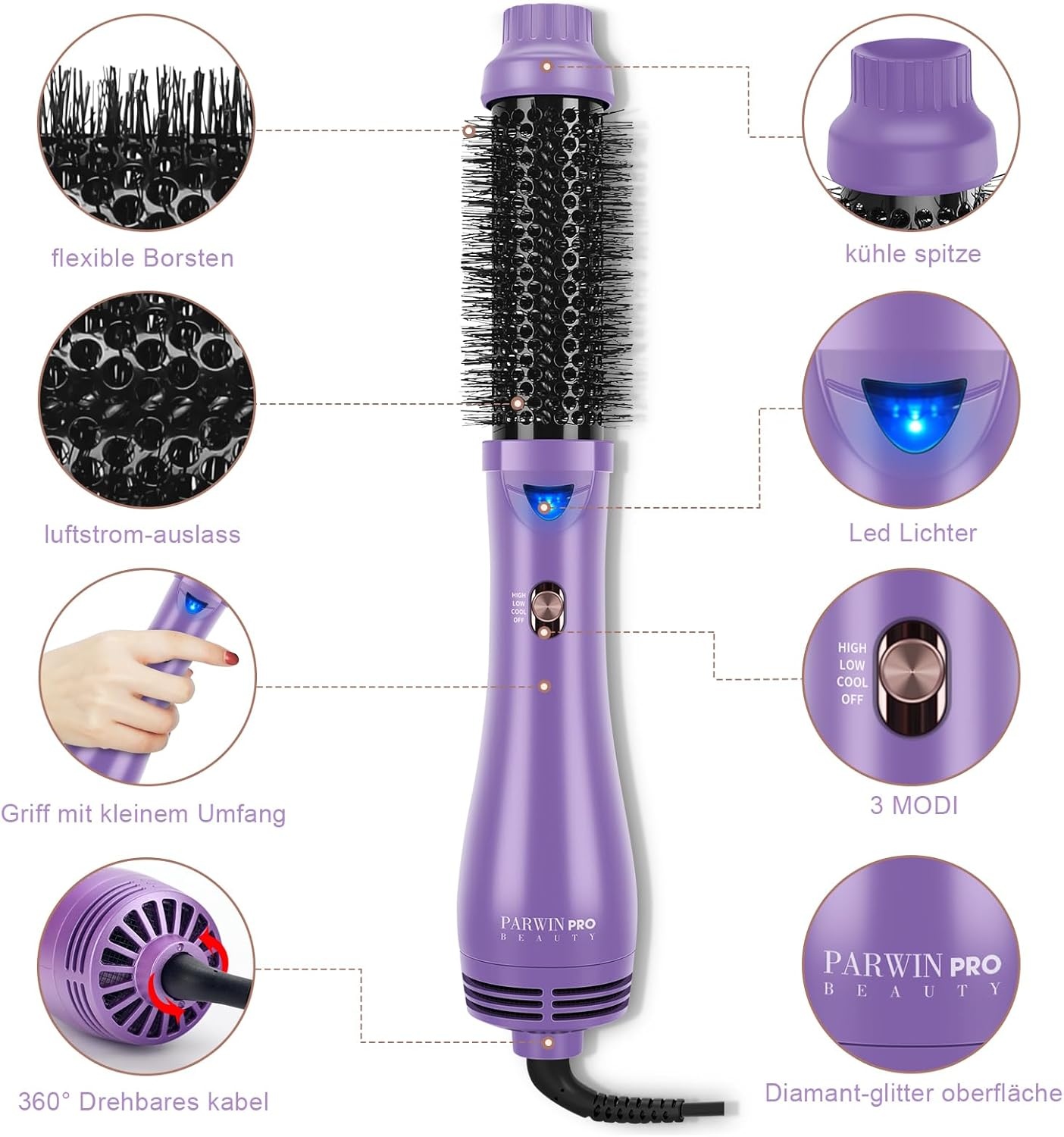 PARWIN PRO BEAUTY Warmeluchtborstel - 34% Korting