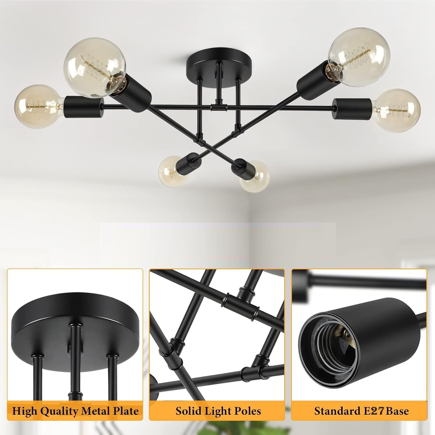 Industriële Sputnik Plafondlamp Zwart 51cm - 28% Korting!