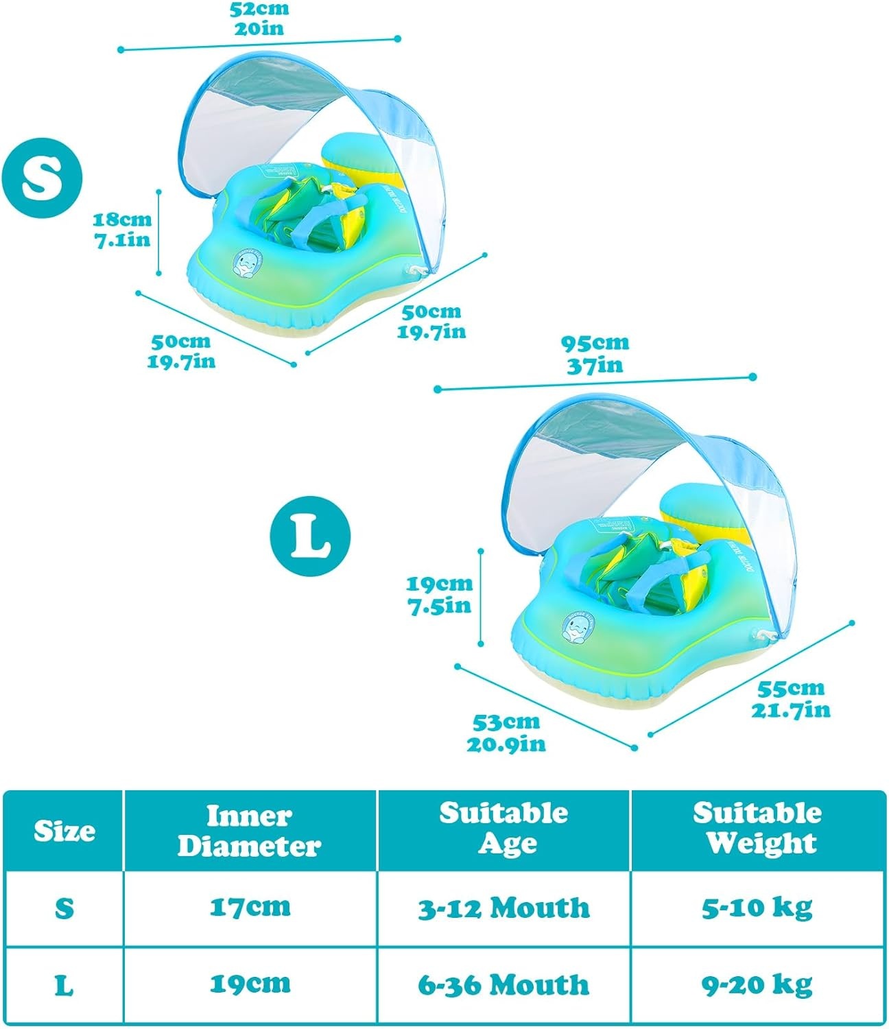 Zwemband Baby Sonnenda UPF50+ met Zonnedak & Afneembare Zwemhulp - 28% Korting