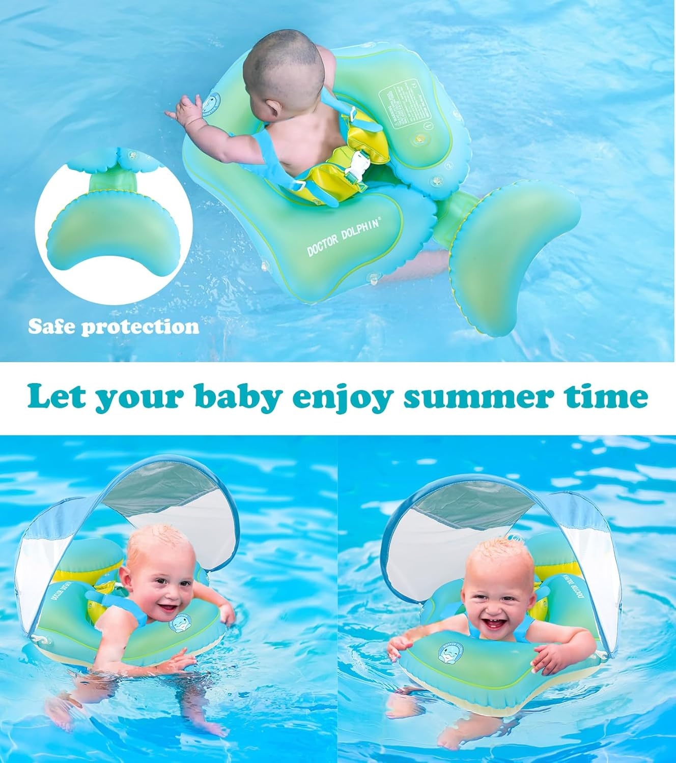 Zwemband Baby Sonnenda UPF50+ met Zonnedak & Afneembare Zwemhulp - 28% Korting