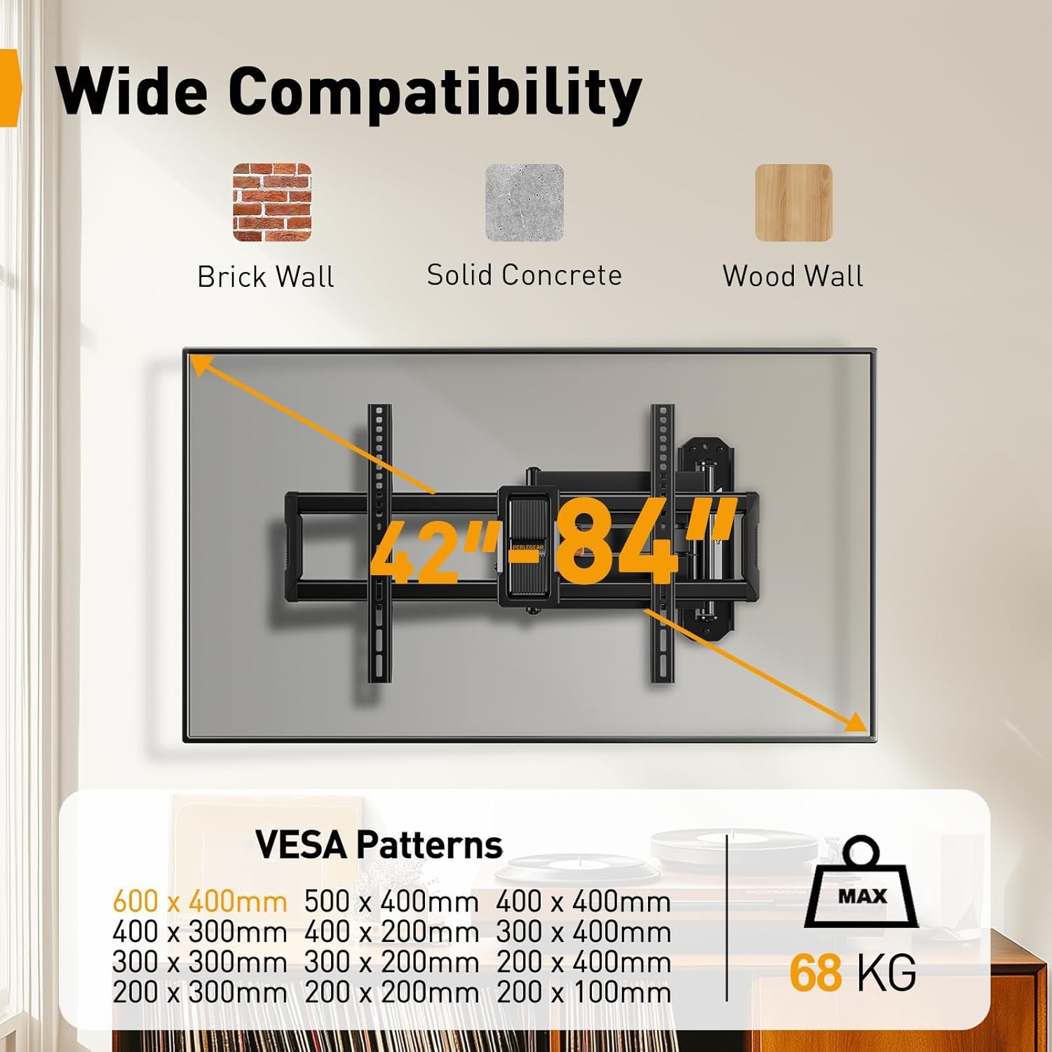 Perlegear TV-Wandbeugel Extra Lange Arm 42-84" - 29% Korting!