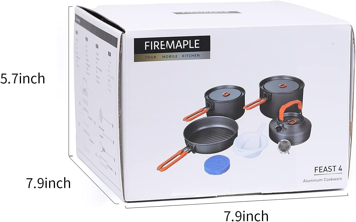 Fire-Maple Feast 4 kampeerkookgereiset Kookset voor buiten met pot, ketel, pan, kommen en spatel Keukengerei voor 4 personen, backpacken, trekking, wandelen, vissen, picknick