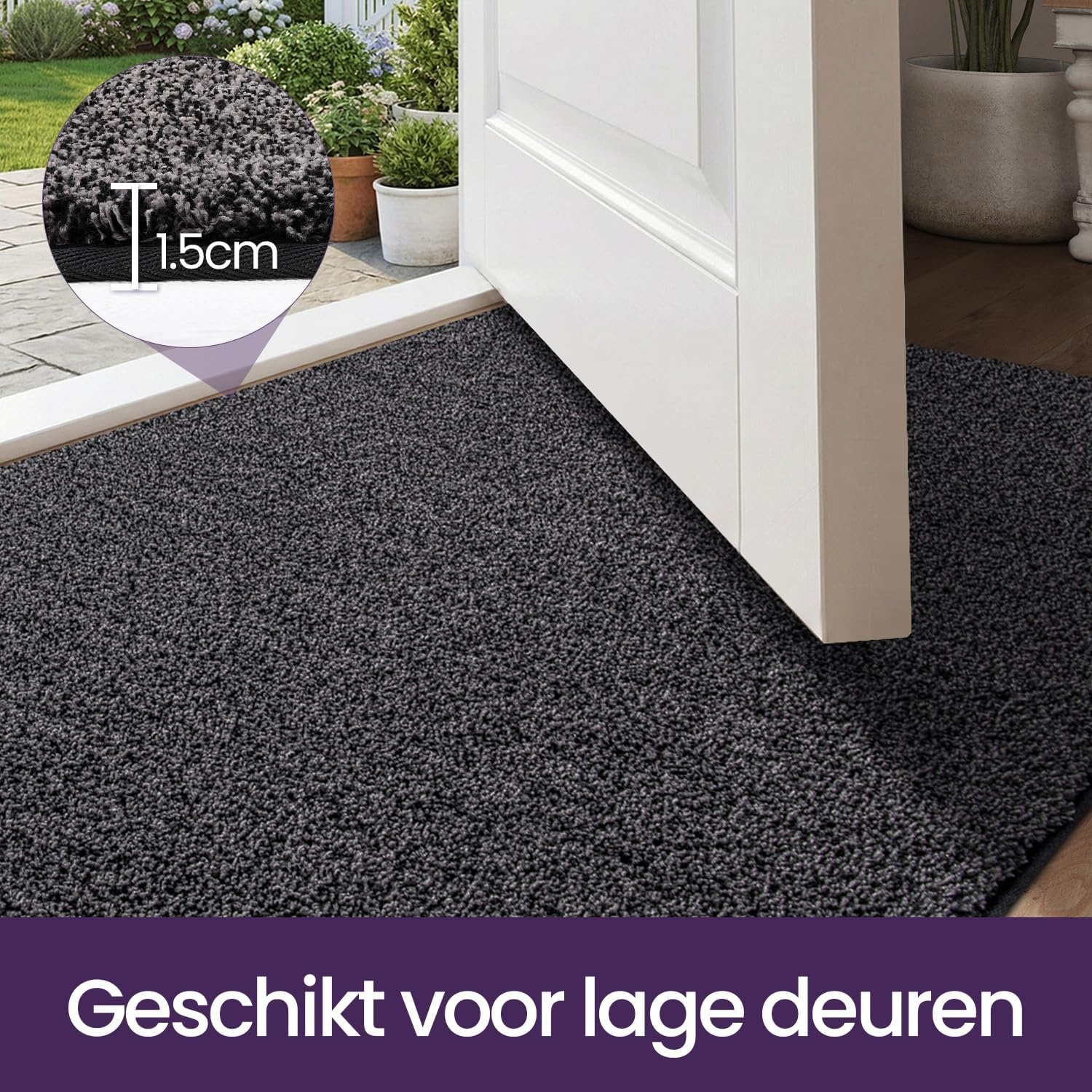 DEXI Deurmat 90 x 150 cm, antislip droogloopmat voor binnen en buiten, super absorberend entreetapijt, machinewasbaar, zachte vloermat, zwart-grijs